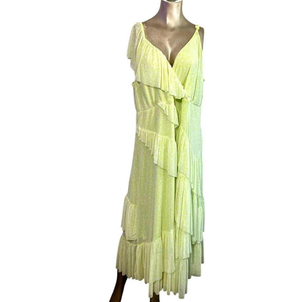 Torrid Floral Mesh One Shoulder Ruffle Midi Dress Size 3 Plus Lime Green